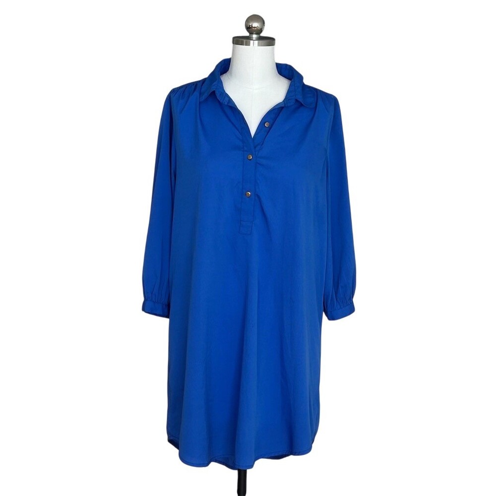 Bloom Shirt Dress Womens Size L Blue Popover Long Sleeve Collared Midi
